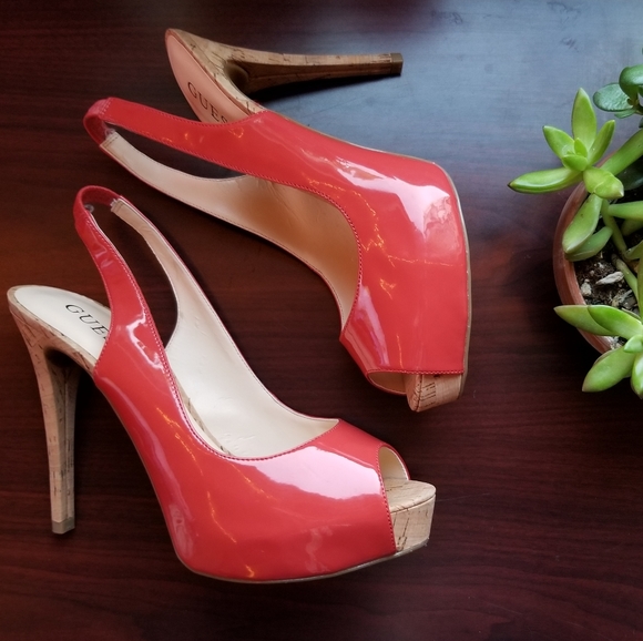 Guess Shoes - Guess Red Leather Heels Peep Toe Size 8